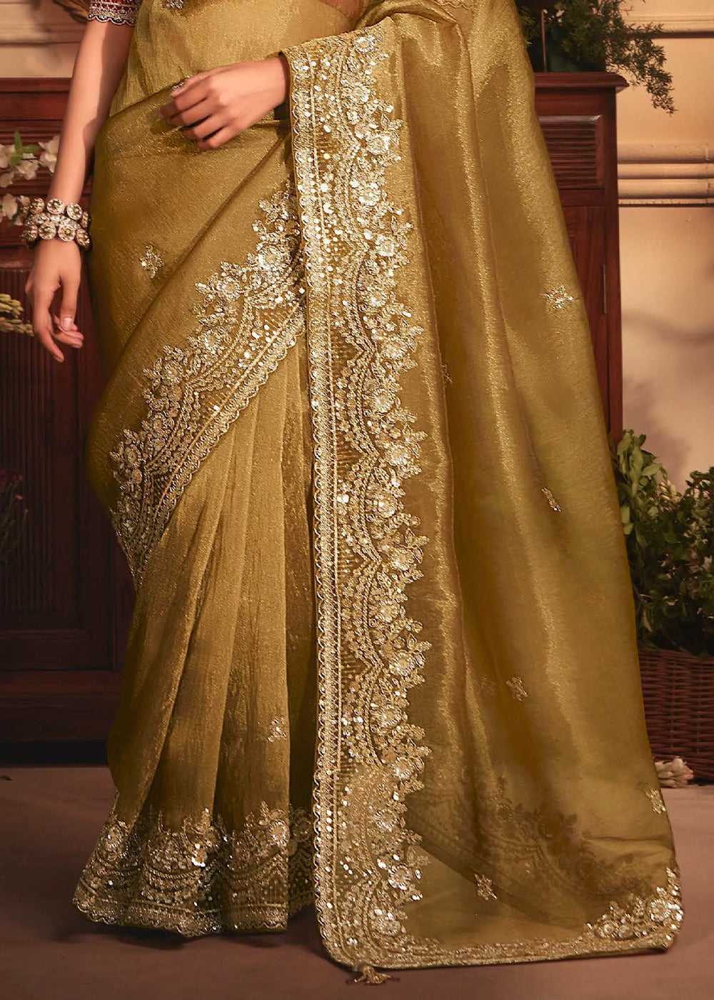 Dijon Yellow Embroidered Tissue Organza Saree – Designer Collection