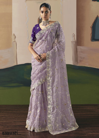 Thistle Purple Designer Tissue Saree with Elegant Sequin & Stone Detailing
