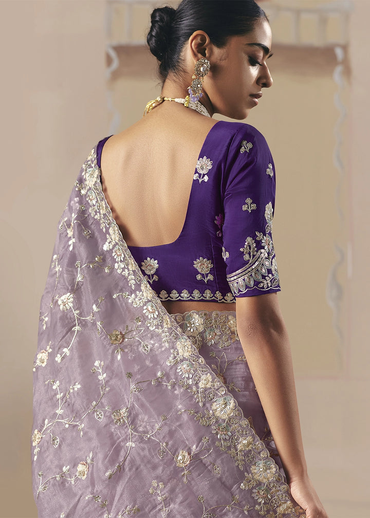 Thistle Purple Designer Tissue Saree with Elegant Sequin & Stone Detailing