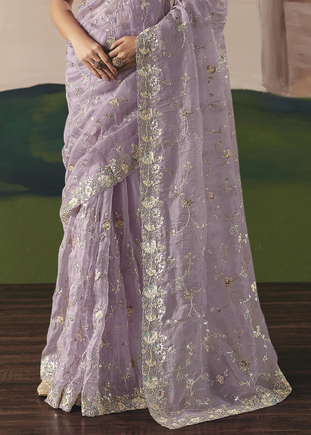 Thistle Purple Designer Tissue Saree with Elegant Sequin & Stone Detailing