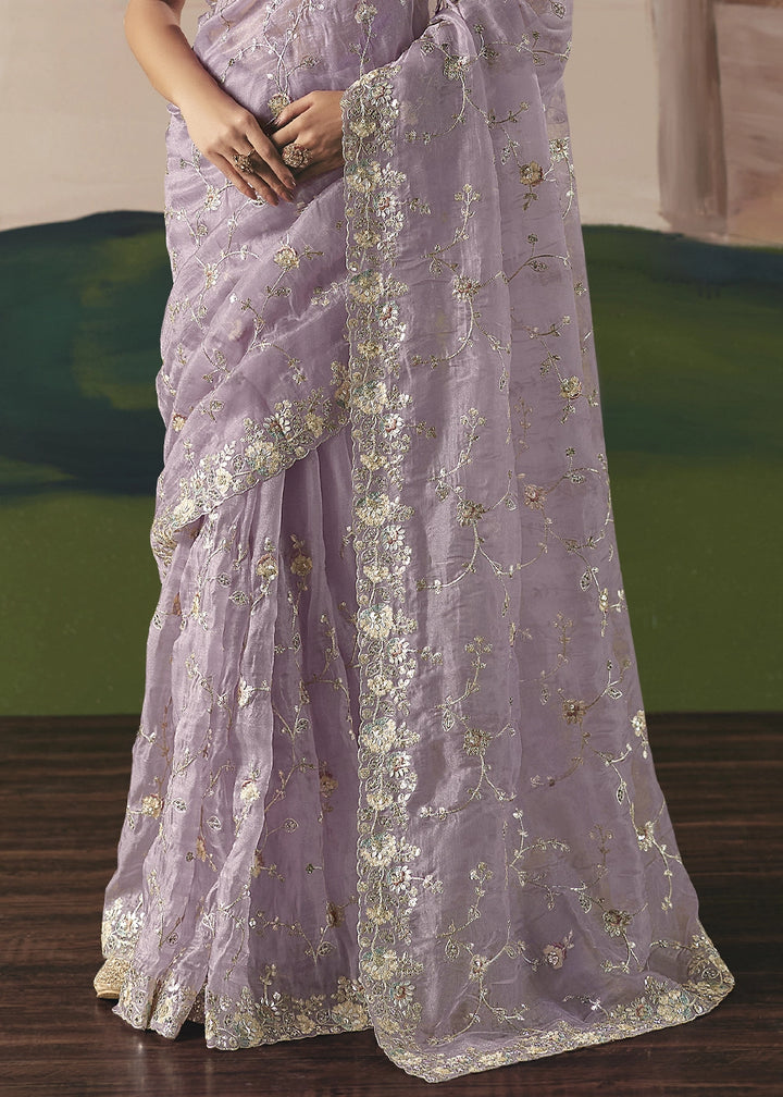 Thistle Purple Designer Tissue Saree with Elegant Sequin & Stone Detailing