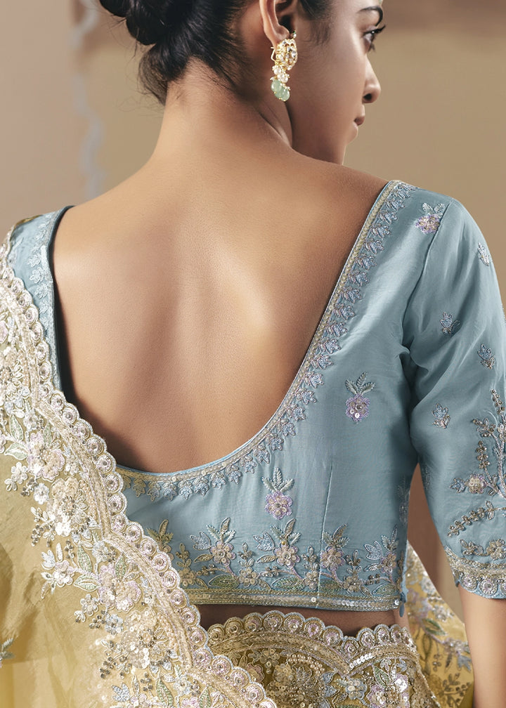 Light Mustard Yellow Designer Tissue Saree with Elegant Sequin & Stone Detailing