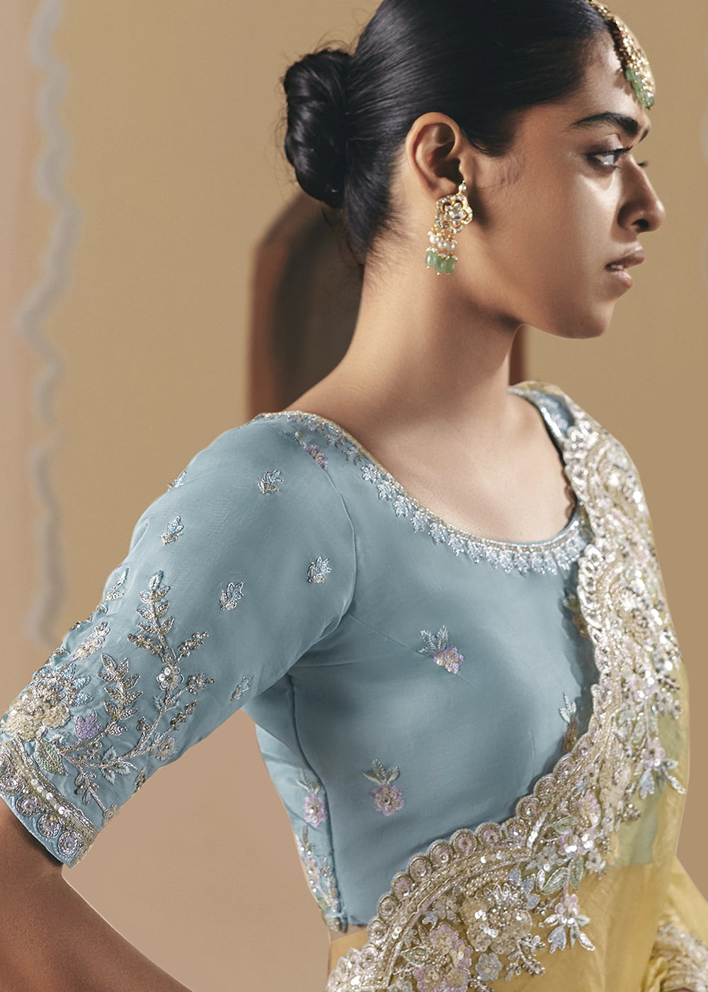 Light Mustard Yellow Designer Tissue Saree with Elegant Sequin & Stone Detailing