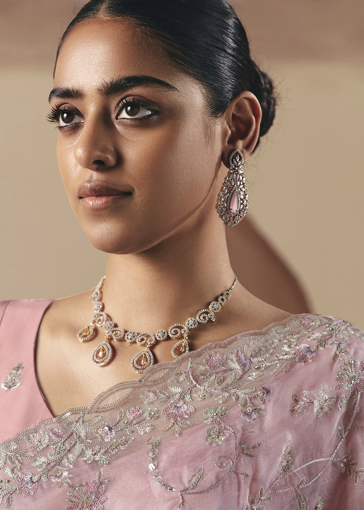 Baby Pink Designer Tissue Saree with Elegant Sequin & Stone Detailing