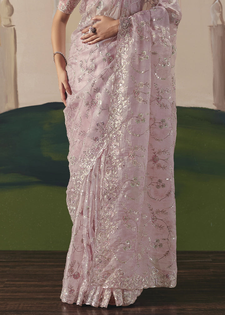 Baby Pink Designer Tissue Saree with Elegant Sequin & Stone Detailing