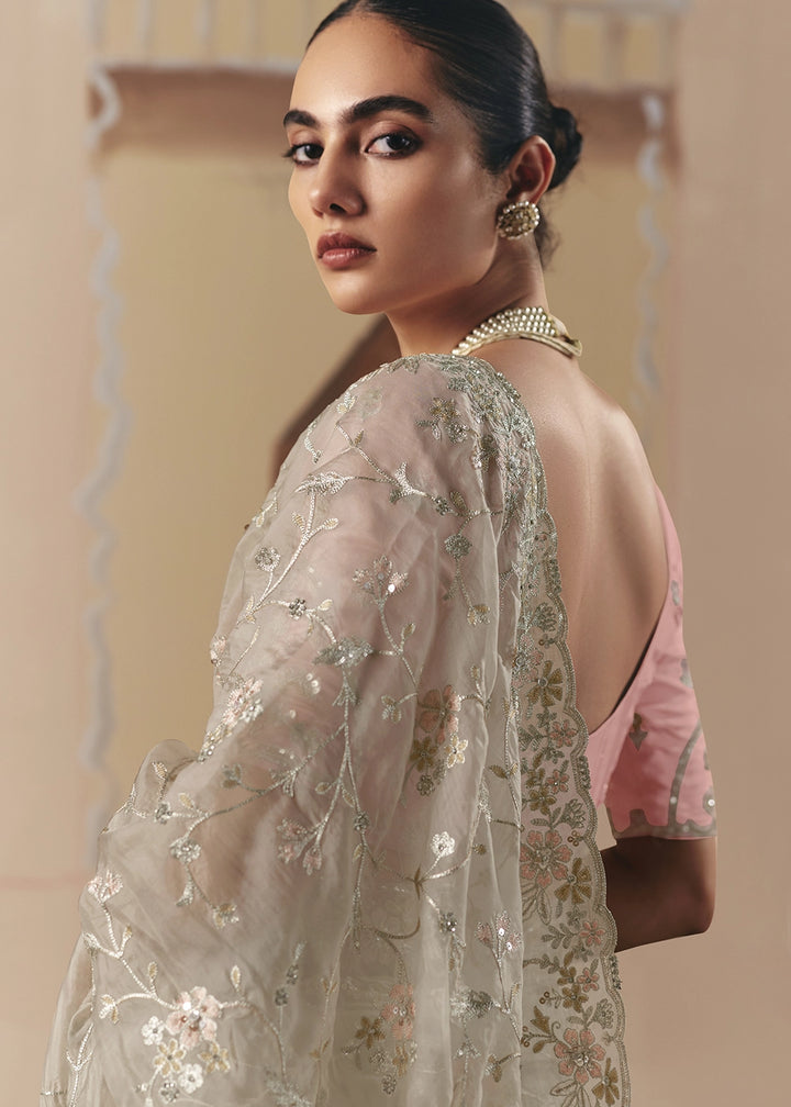 Light Grey Designer Tissue Saree with Elegant Sequin & Stone Detailing