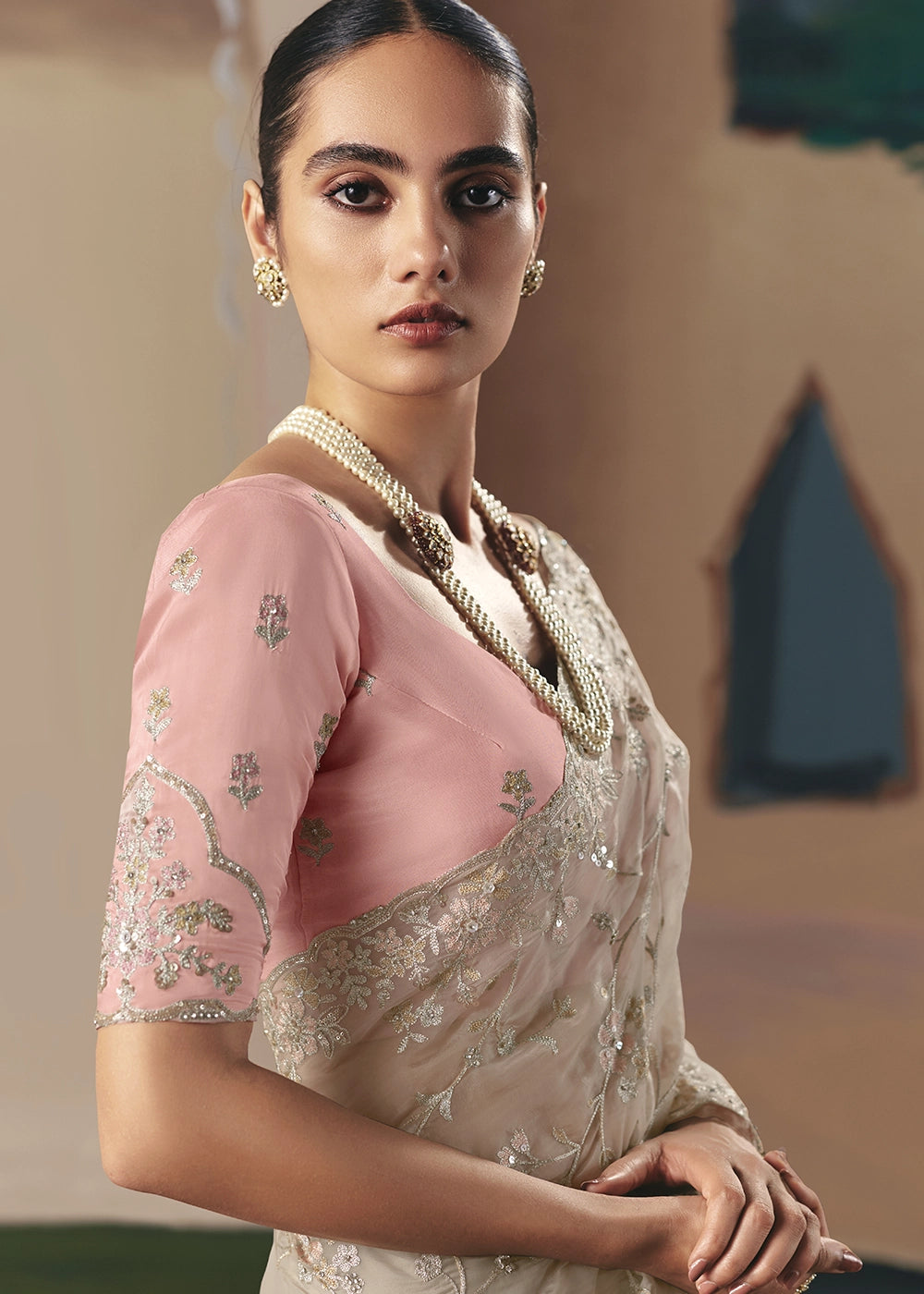 Light Grey Designer Tissue Saree with Elegant Sequin & Stone Detailing