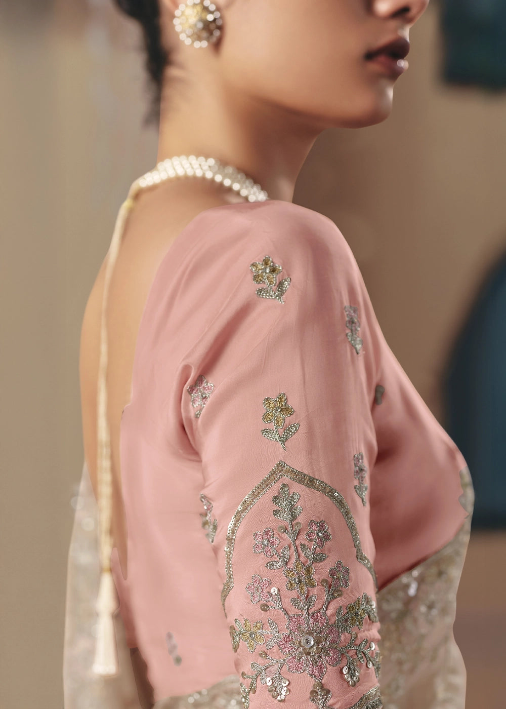 Light Grey Designer Tissue Saree with Elegant Sequin & Stone Detailing