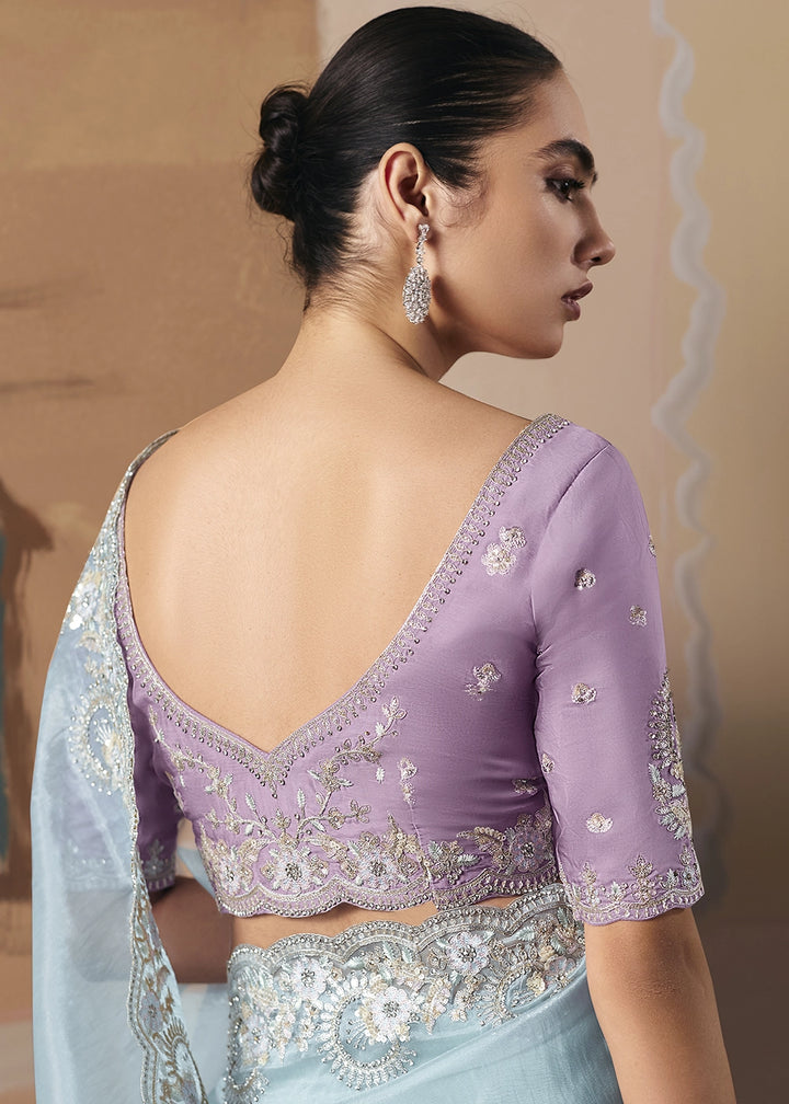 Sky Blue Designer Tissue Saree with Elegant Sequin & Stone Detailing