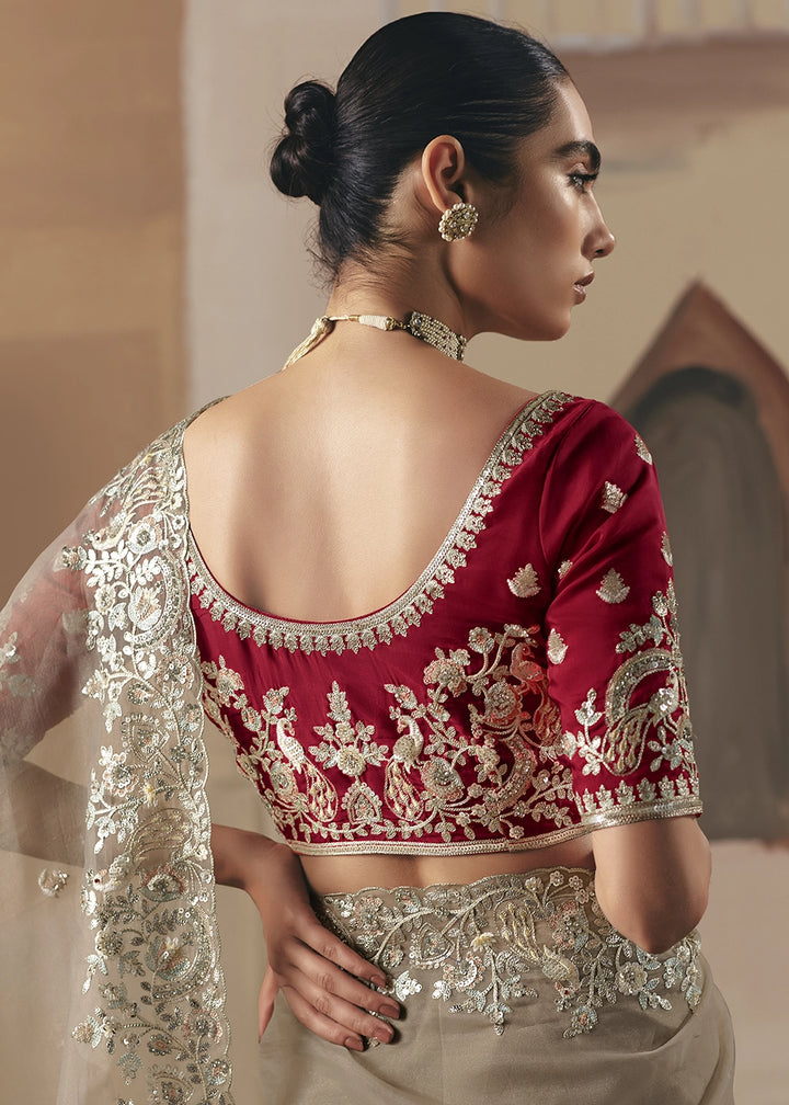 Light Brown Designer Tissue Saree with Elegant Sequin & Stone Detailing