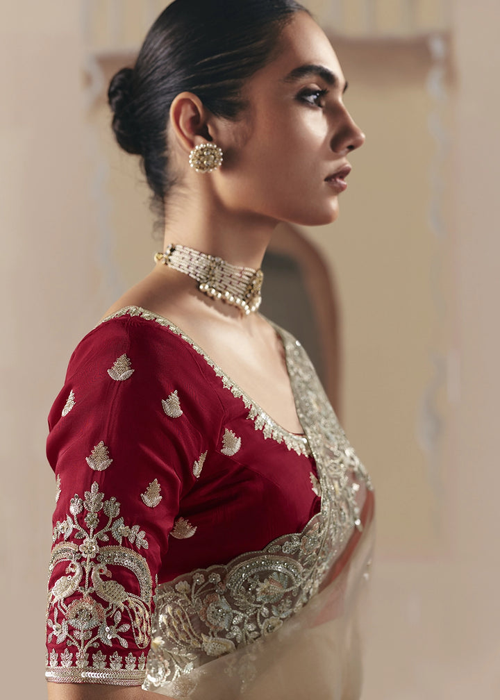 Light Brown Designer Tissue Saree with Elegant Sequin & Stone Detailing