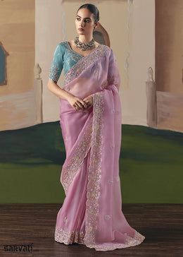 Creamy Pink Designer Tissue Saree with Elegant Sequin & Stone Detailing