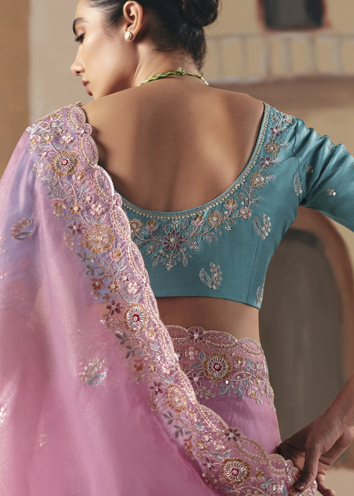 Creamy Pink Designer Tissue Saree with Elegant Sequin & Stone Detailing