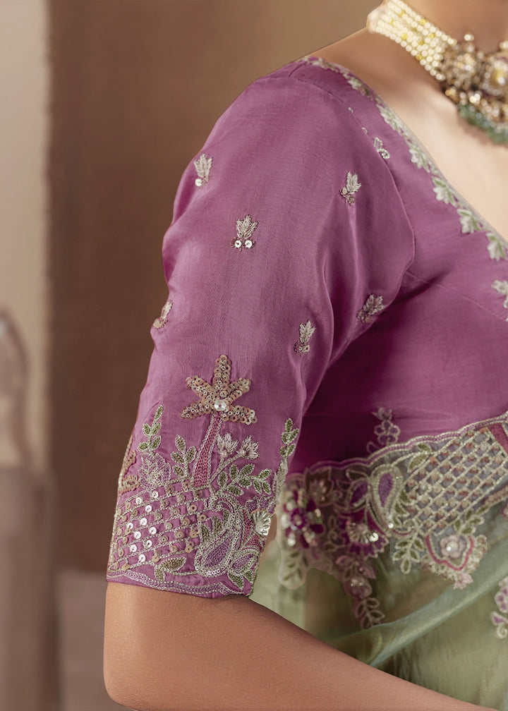 Pastel Green Designer Tissue Saree with Elegant Sequin & Stone Detailing