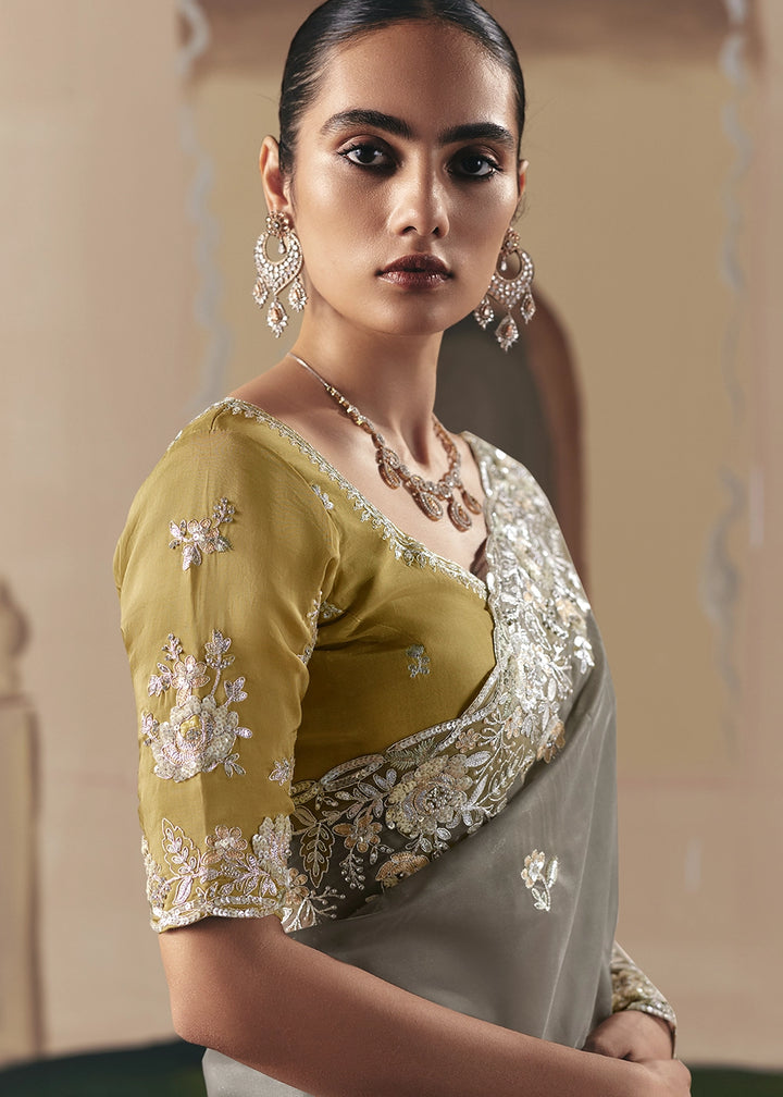 Zinc Grey Designer Tissue Saree with Elegant Sequin & Stone Detailing