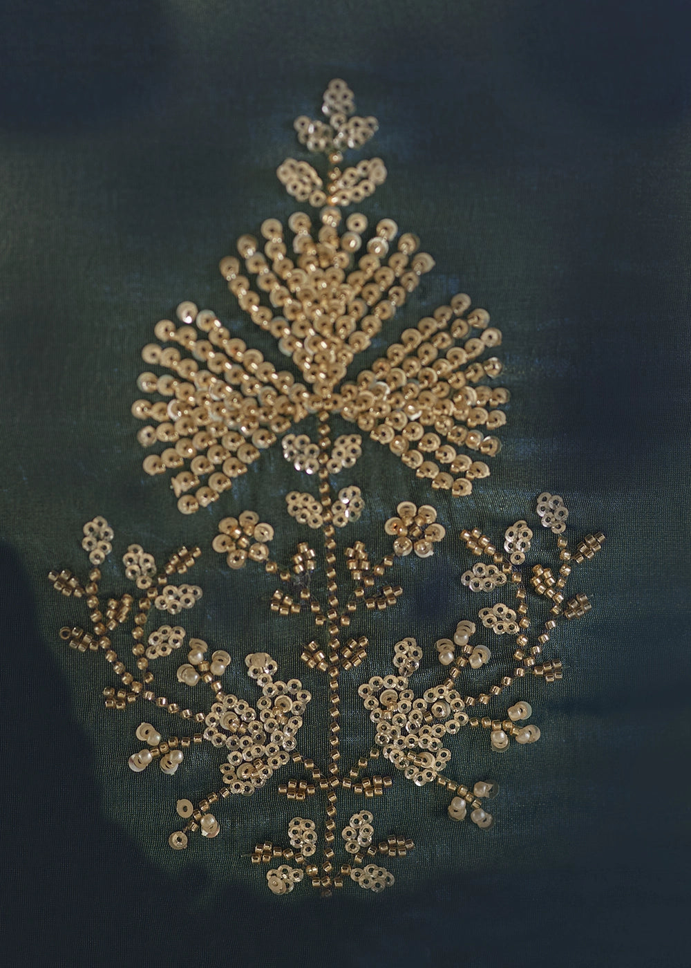 Stone Blue Satin Organza Saree with Elegant Sequin & Stone Detailing