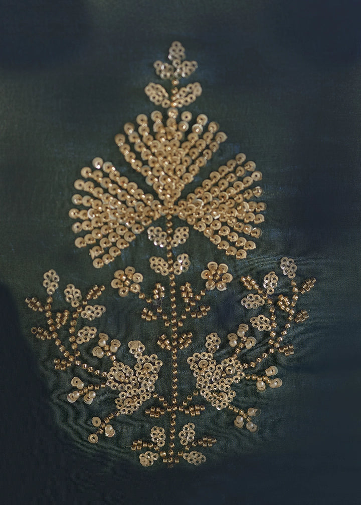 Stone Blue Satin Organza Saree with Elegant Sequin & Stone Detailing