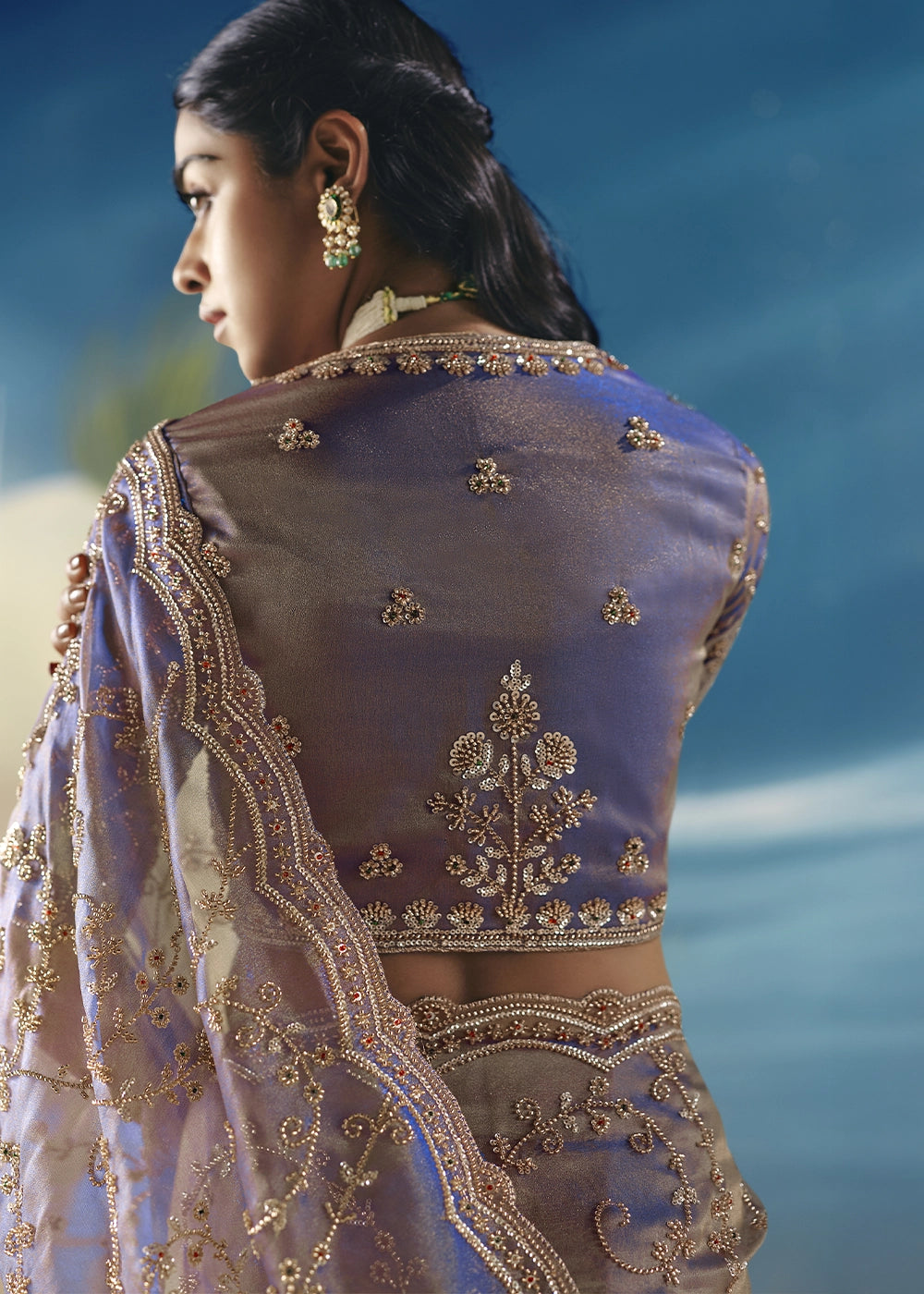 Light Purple Satin Organza Saree with Elegant Sequin & Stone Detailing