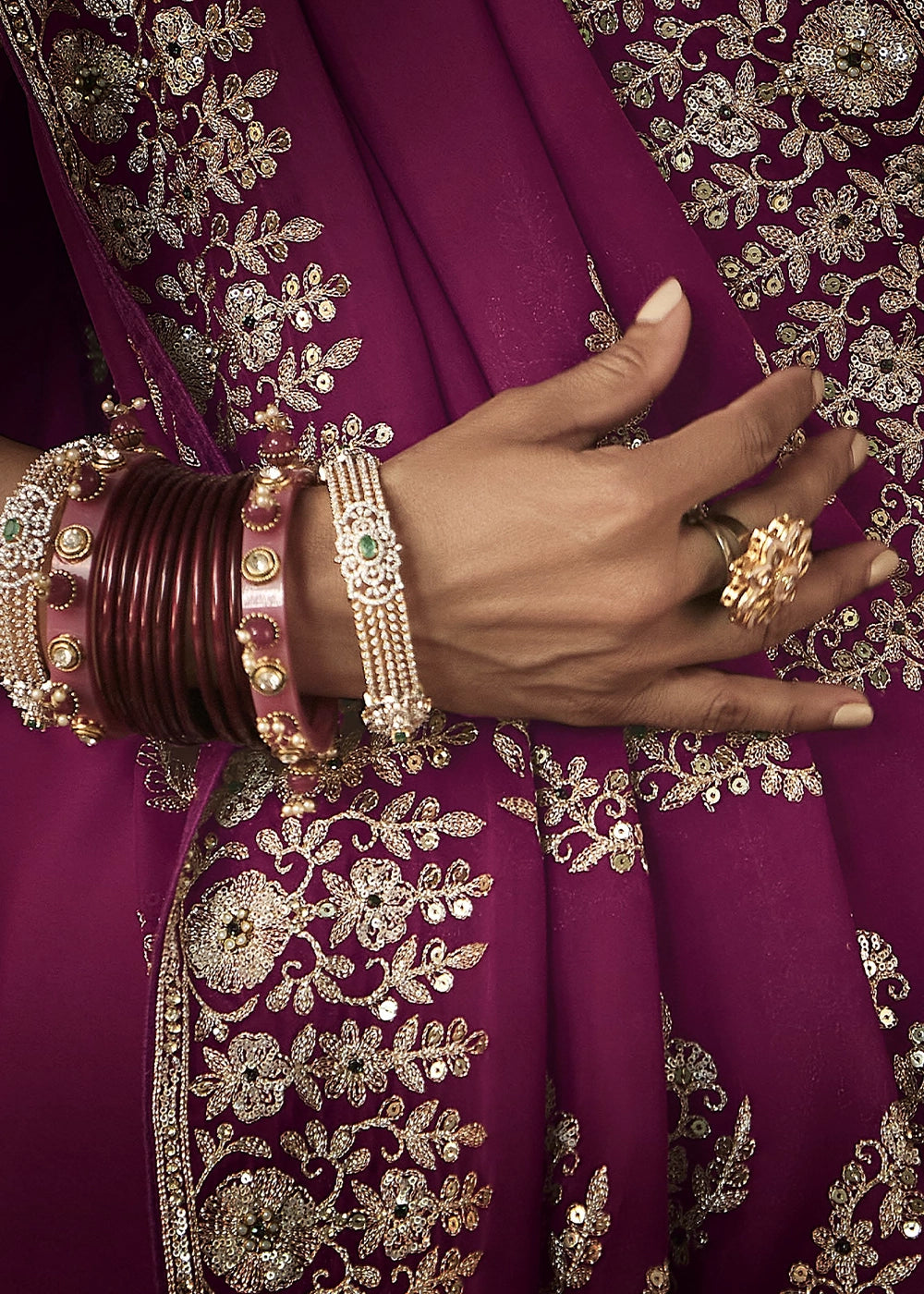 Orchid Purple Embroidered Satin Crepe Saree with Aari Detailing