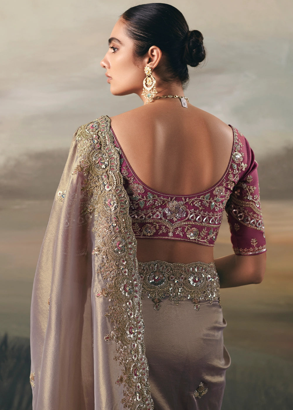 Little Princess Purple Designer Tissue Saree with Multi-Handcrafted Work