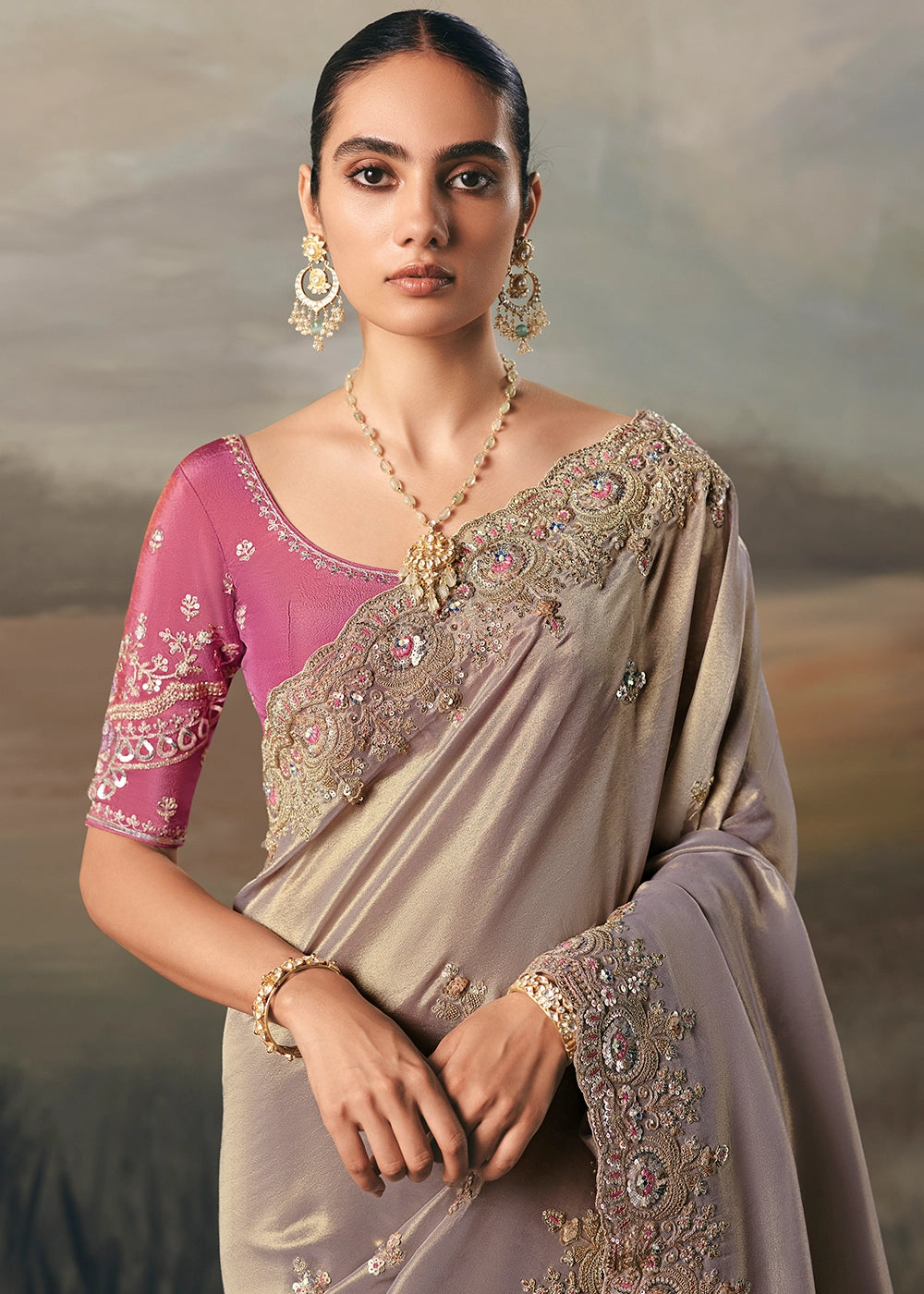 Little Princess Purple Designer Tissue Saree with Multi-Handcrafted Work