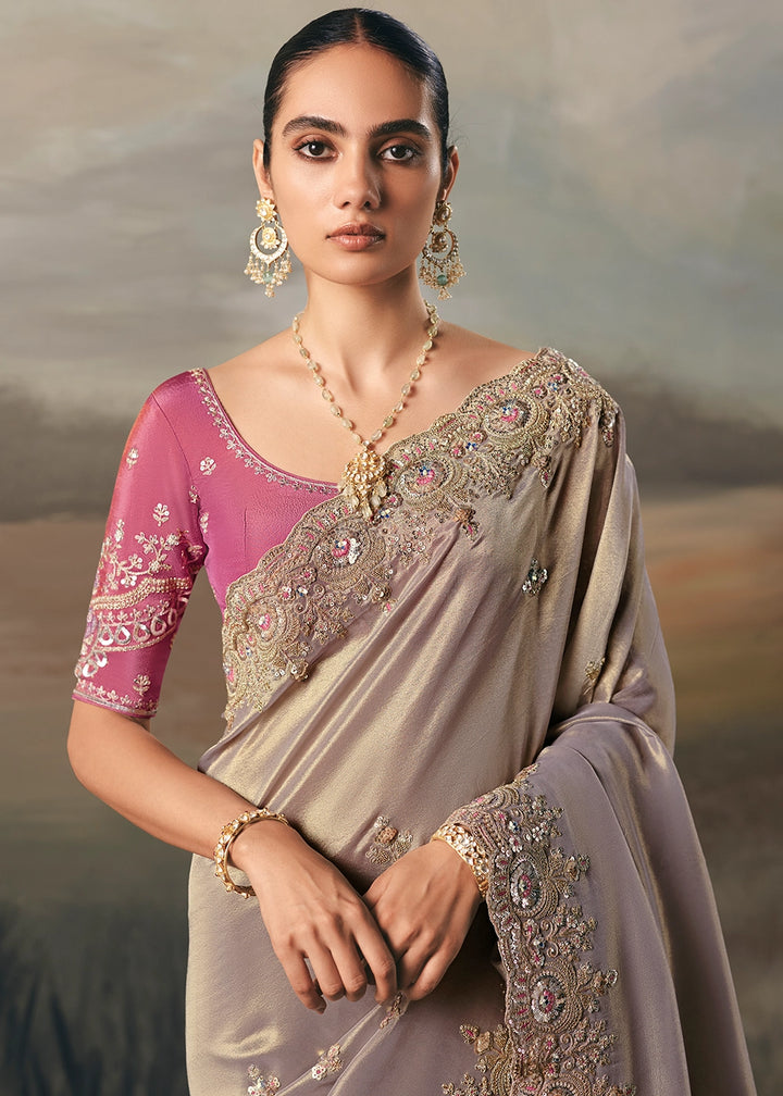 Little Princess Purple Designer Tissue Saree with Multi-Handcrafted Work