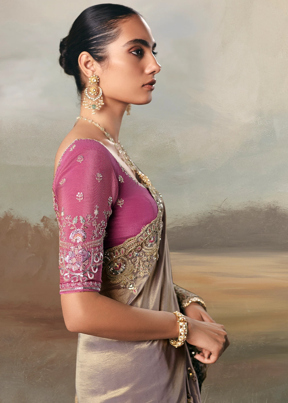 Little Princess Purple Designer Tissue Saree with Multi-Handcrafted Work