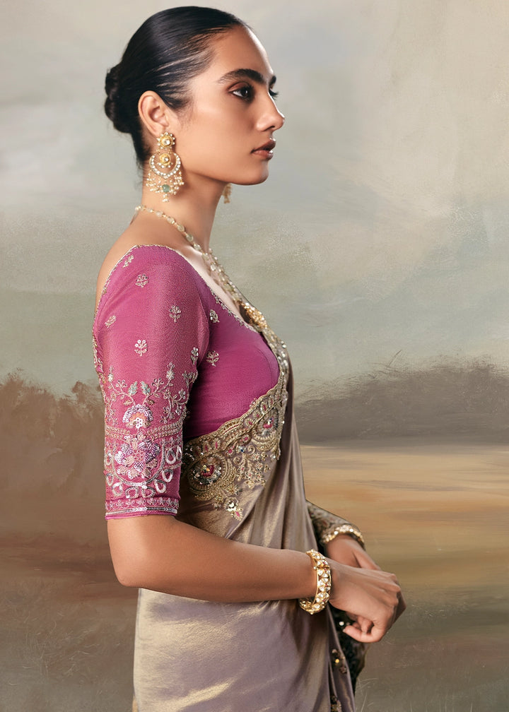 Little Princess Purple Designer Tissue Saree with Multi-Handcrafted Work