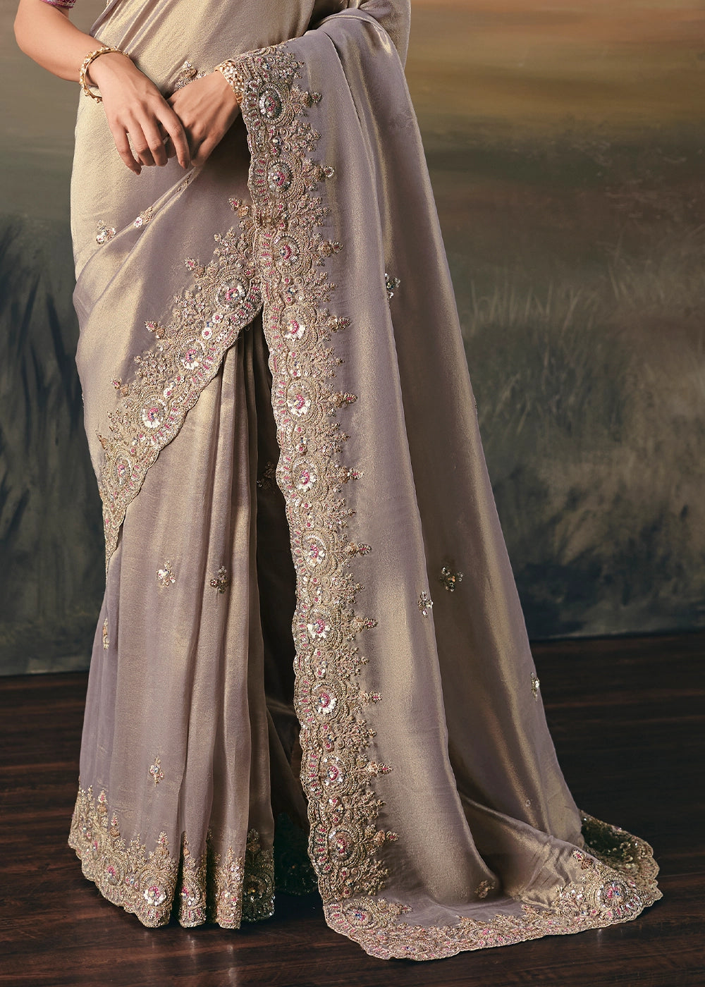 Little Princess Purple Designer Tissue Saree with Multi-Handcrafted Work