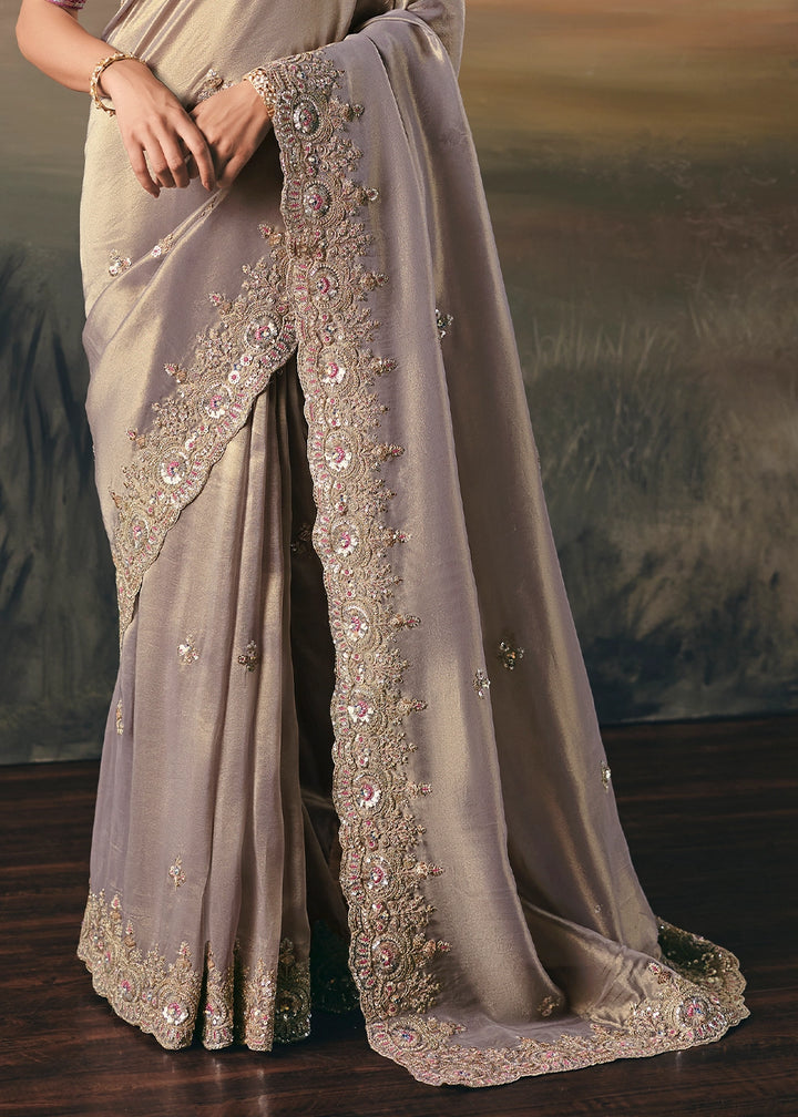 Little Princess Purple Designer Tissue Saree with Multi-Handcrafted Work