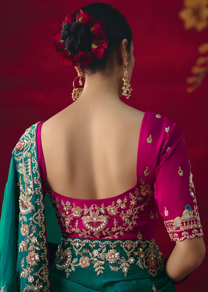 Teal Blue Tissue Silk Saree adorned with Sequins and Thread Embroidery