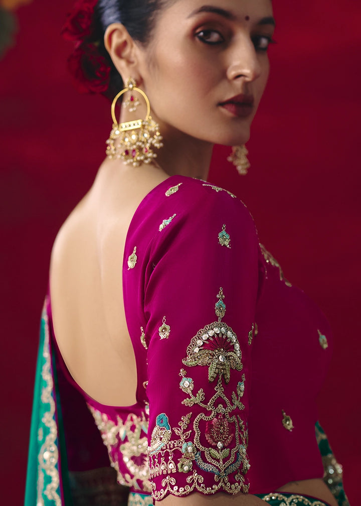 Teal Blue Tissue Silk Saree adorned with Sequins and Thread Embroidery