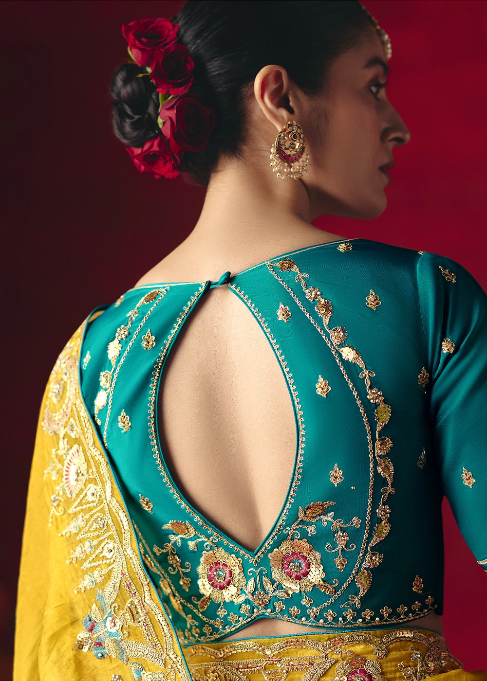 Cyber Yellow Tissue Silk Saree adorned with Sequins and Thread Embroidery