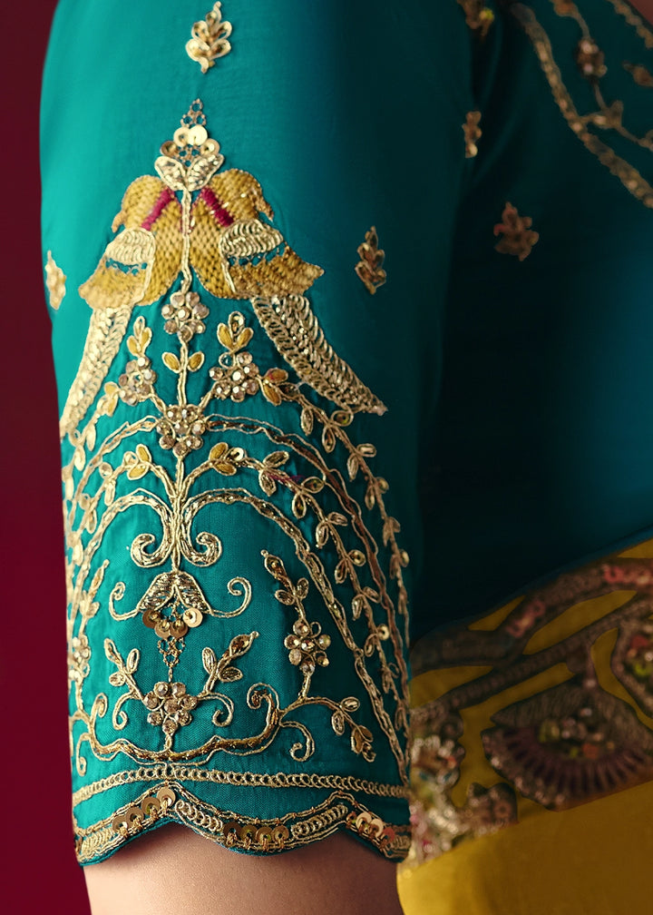 Cyber Yellow Tissue Silk Saree adorned with Sequins and Thread Embroidery