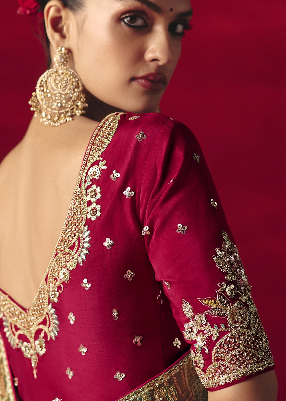 Pear Green Tissue Silk Saree adorned with Sequins and Thread Embroidery