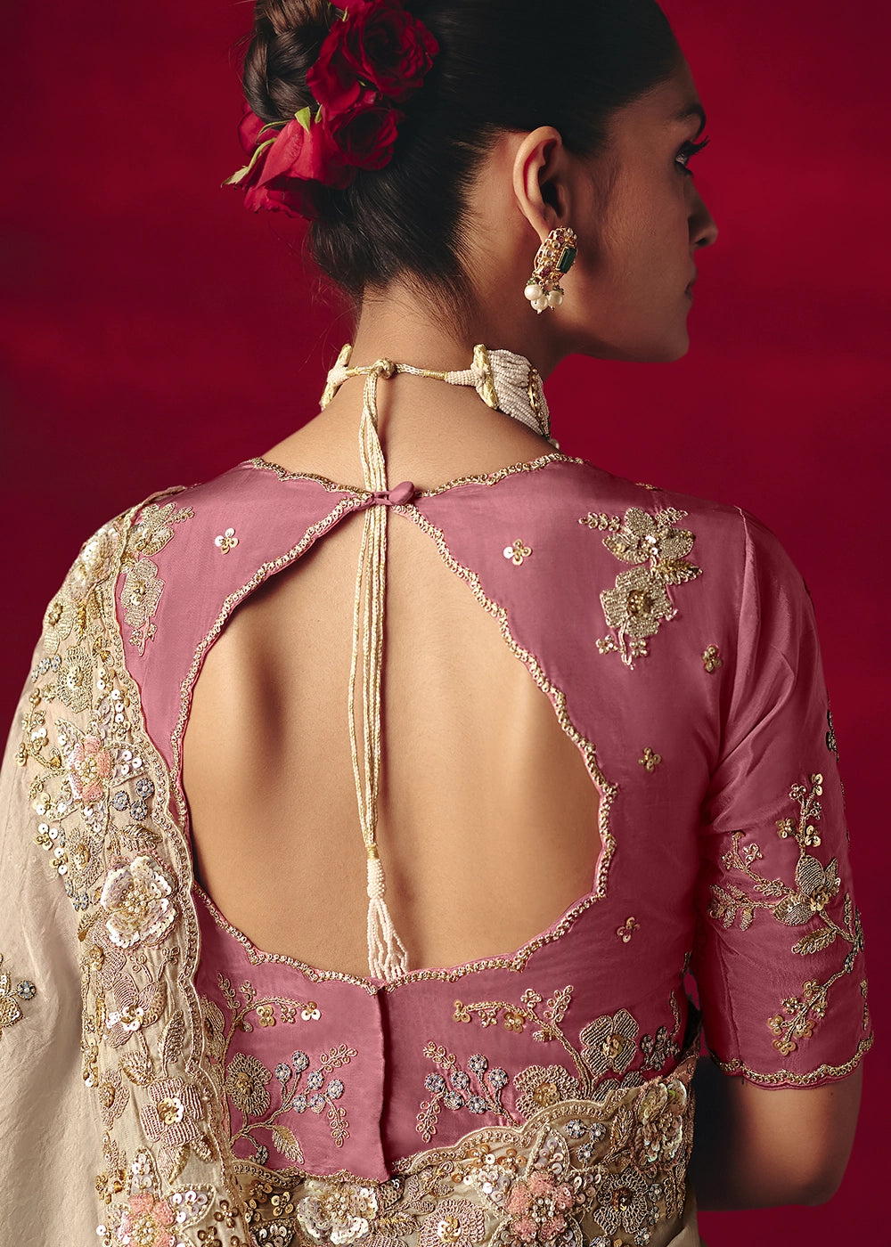 Greyish Brown Tissue Silk Saree adorned with Sequins and Thread Embroidery