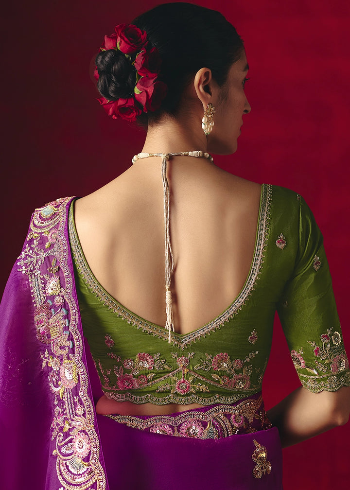 Lollipop Purple Tissue Silk Saree adorned with Sequins and Thread Embroidery