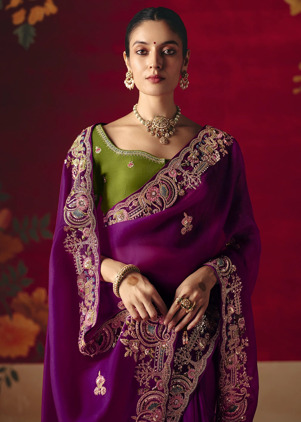 Lollipop Purple Tissue Silk Saree adorned with Sequins and Thread Embroidery