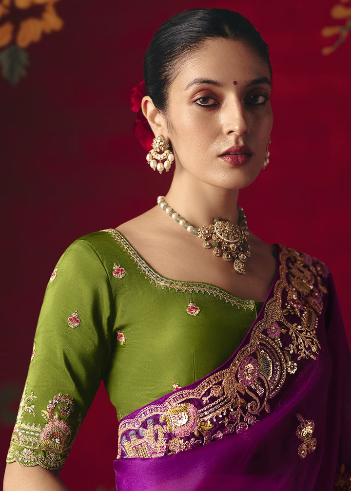 Lollipop Purple Tissue Silk Saree adorned with Sequins and Thread Embroidery