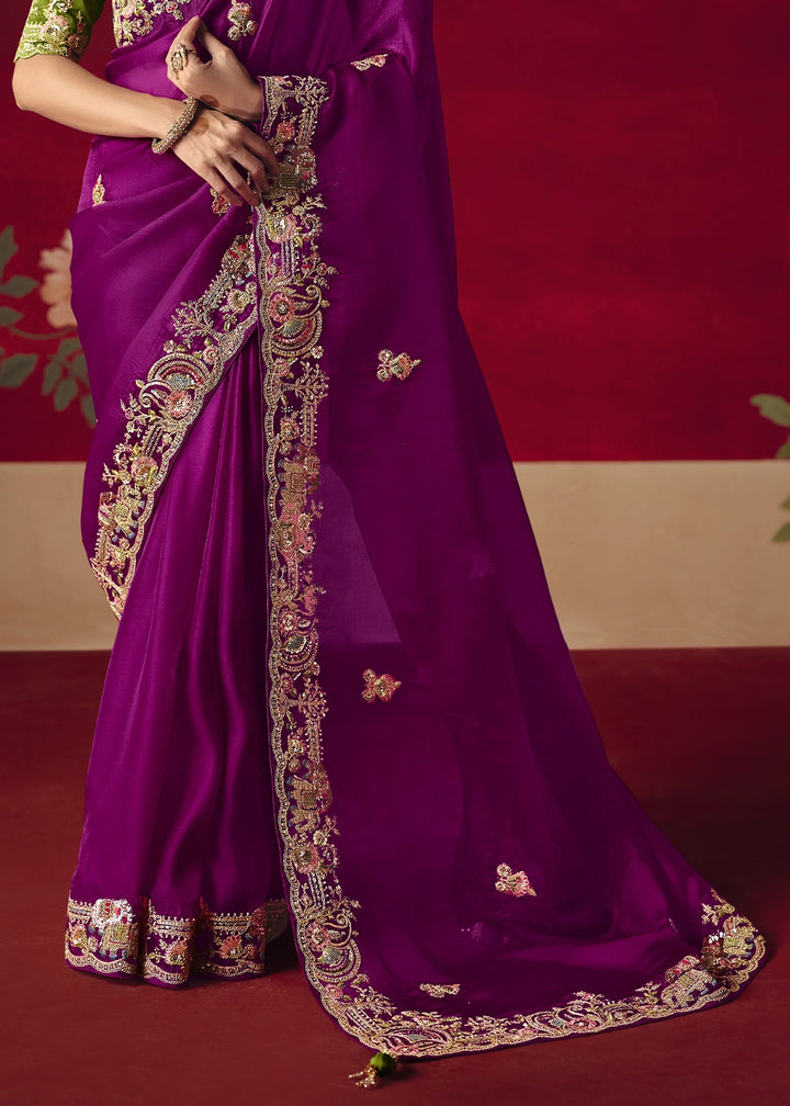 Lollipop Purple Tissue Silk Saree adorned with Sequins and Thread Embroidery