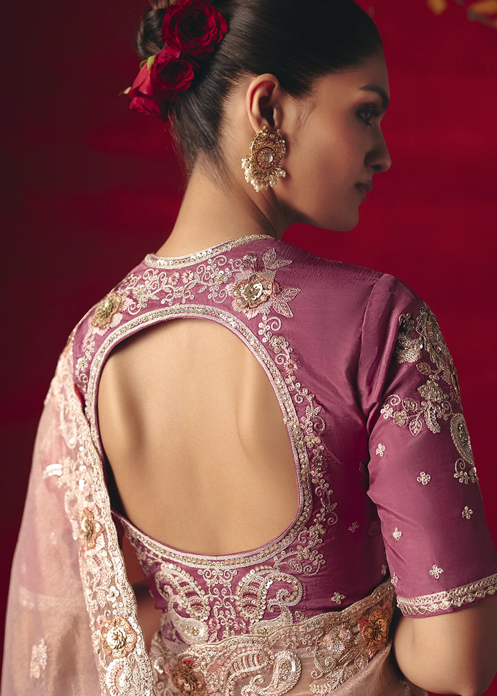 Light Pink Tissue Silk Saree adorned with Sequins and Thread Embroidery