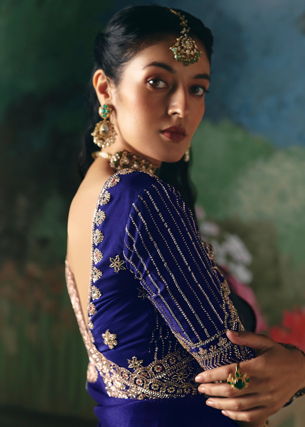 Midnight Blue Designer Saree in Tissue Fabric with Hand Embroidery