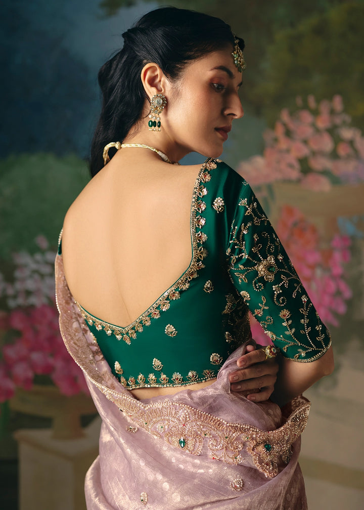 Pastel Purple Designer Saree in Tissue Fabric with Hand Embroidery