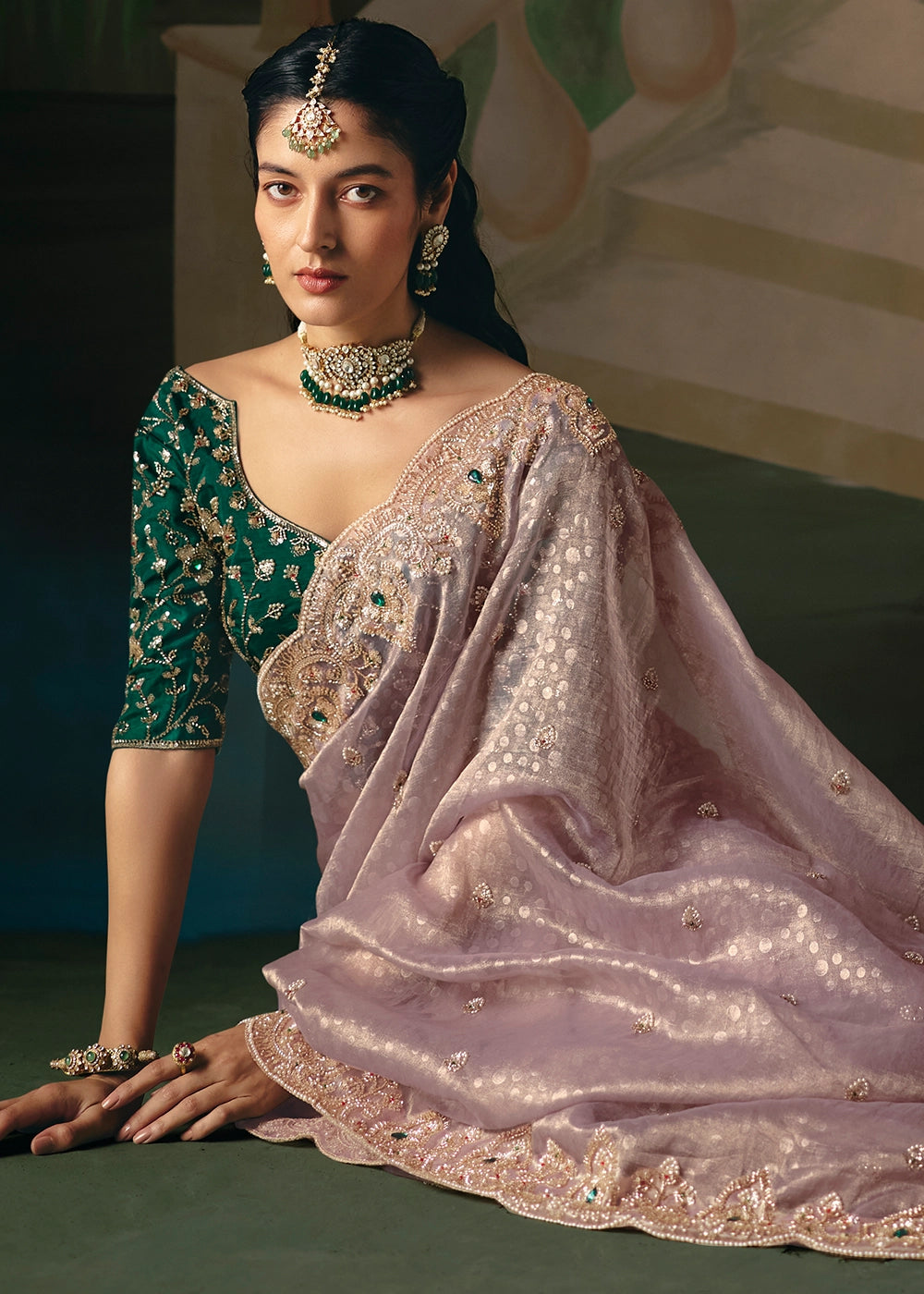 Pastel Purple Designer Saree in Tissue Fabric with Hand Embroidery