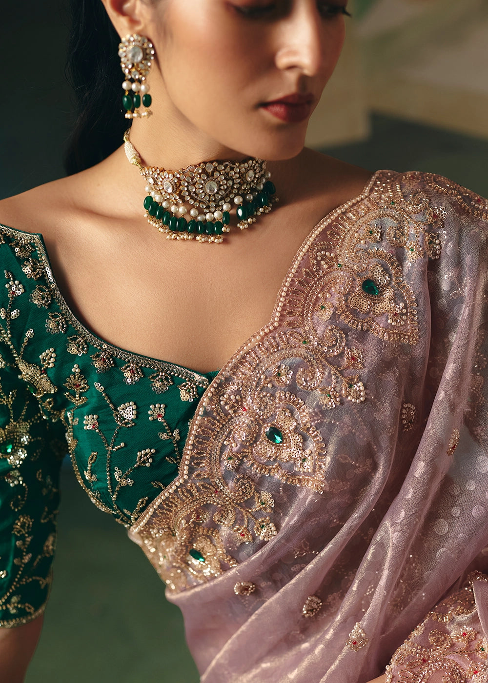 Pastel Purple Designer Saree in Tissue Fabric with Hand Embroidery