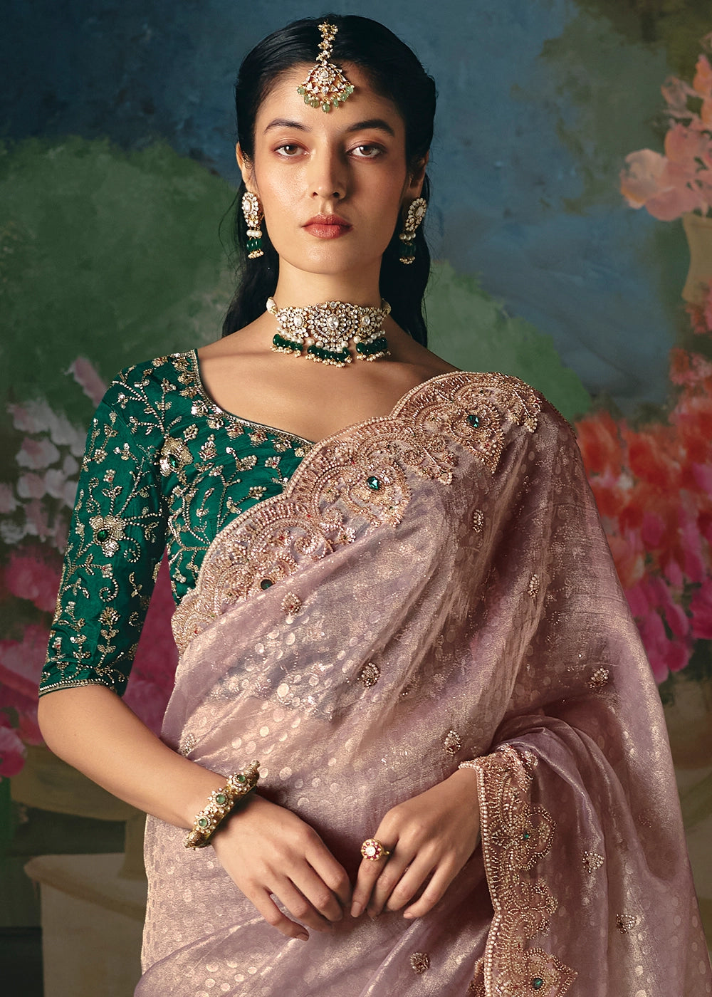 Pastel Purple Designer Saree in Tissue Fabric with Hand Embroidery