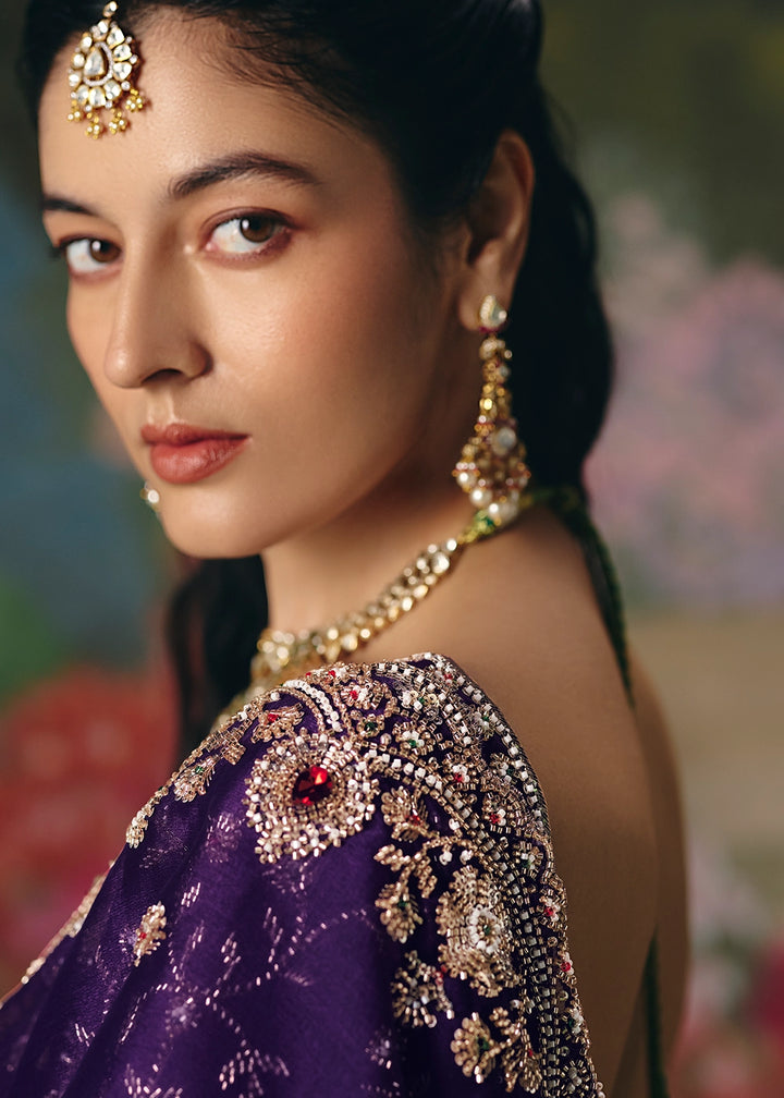 Indigo Purple Designer Saree in Tissue Fabric with Hand Embroidery