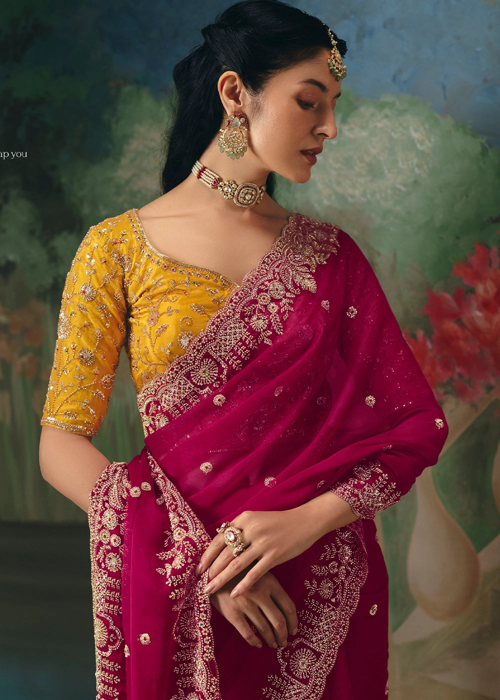 Magenta Pink Designer Saree in Tissue Fabric with Hand Embroidery