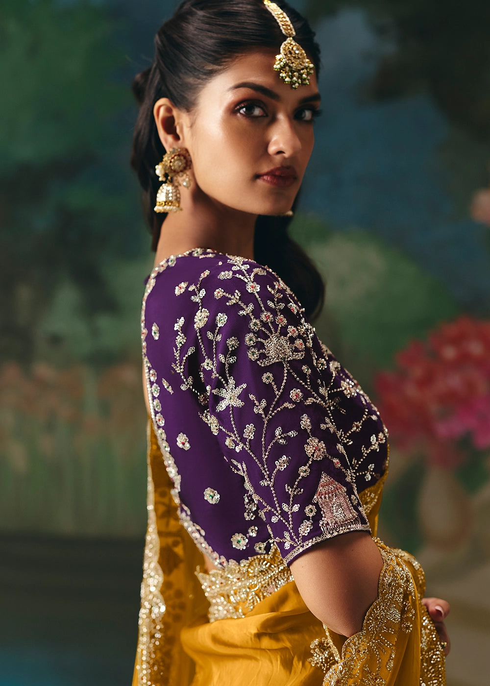 Mustard Yellow Designer Saree in Tissue Fabric with Hand Embroidery