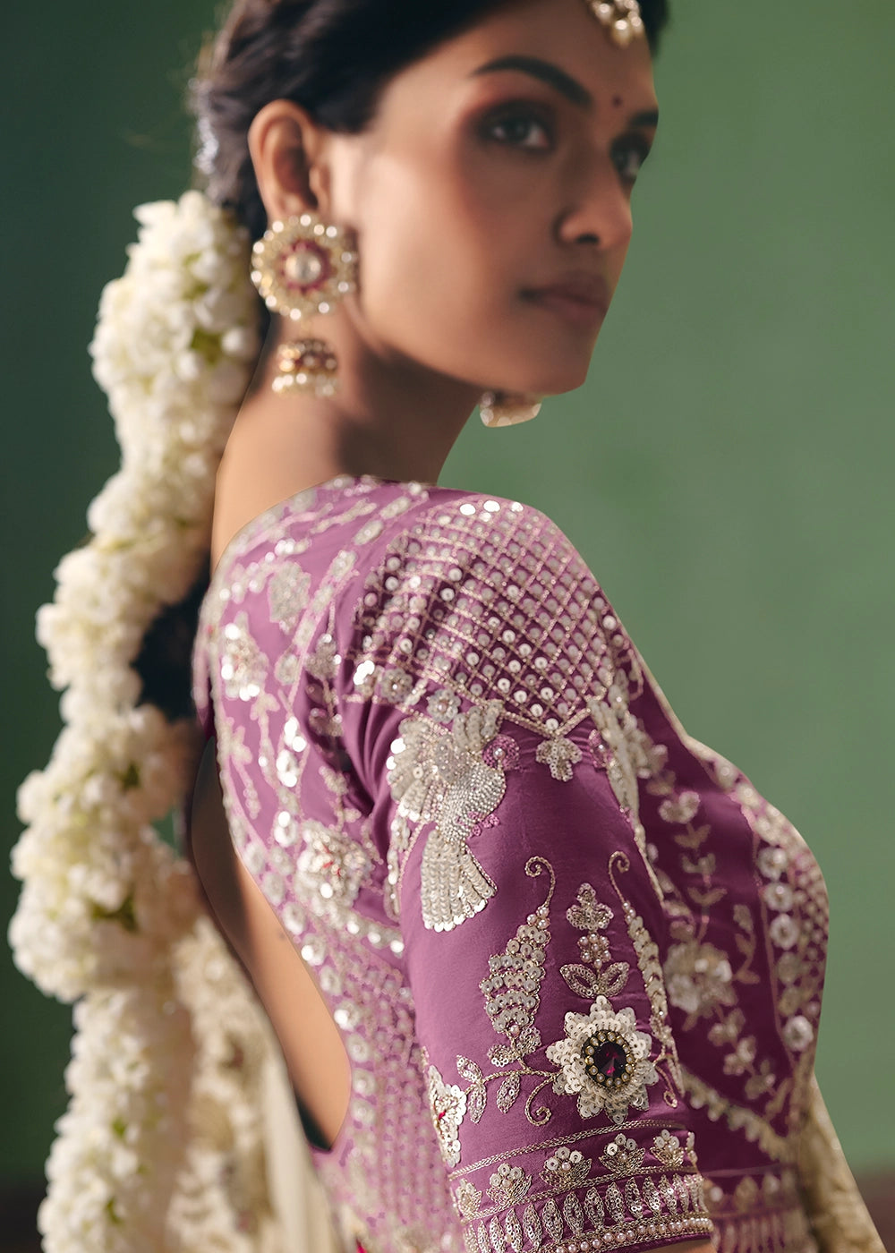 Cream White Designer Tissue Saree with Pearl & Sequin Work